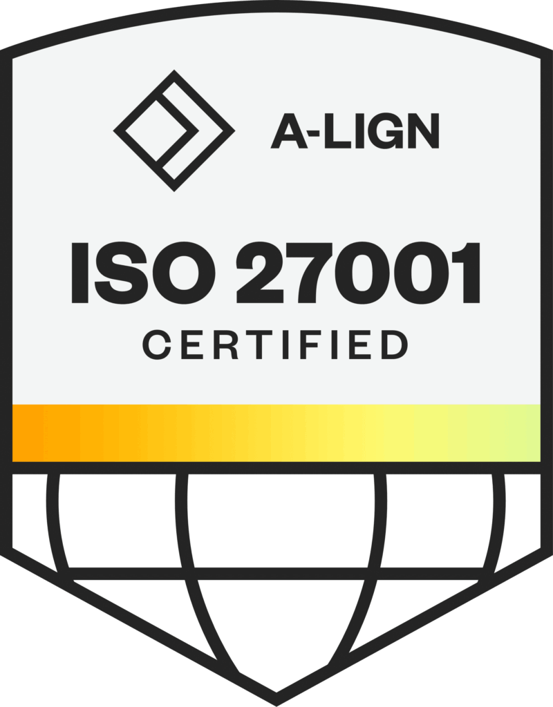 Teal ISO 27001 certification badge, issued by A-LIGN, confirming Teal's information security management system meets international standards.